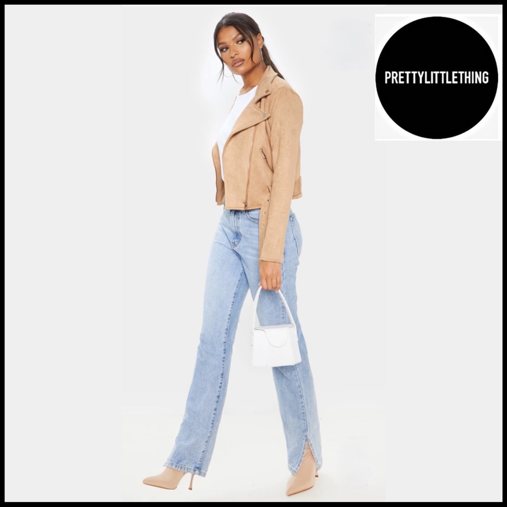 NWT PRETTYLITTLETHINGS CAMEL FAUX LEATHER SUEDE BIKER JACKET Sz XS - Picture 5 of 14